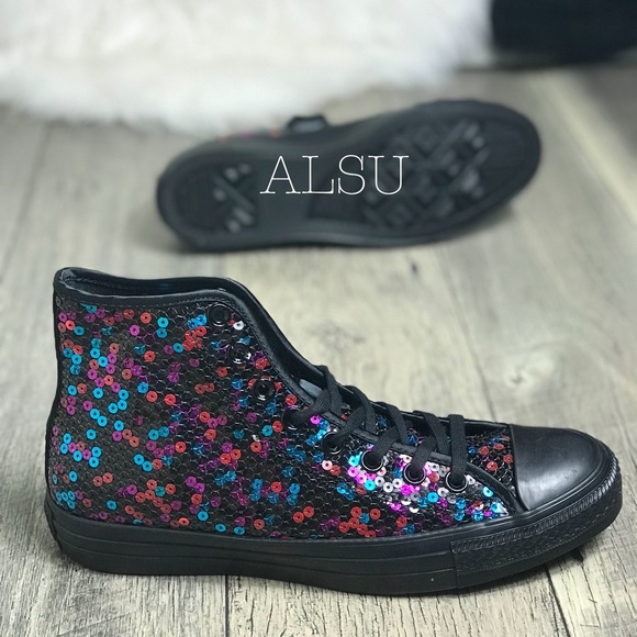 Converse Ctas Hi Sequins Black Blue Cherry🍒 W - Picture 5 of 7